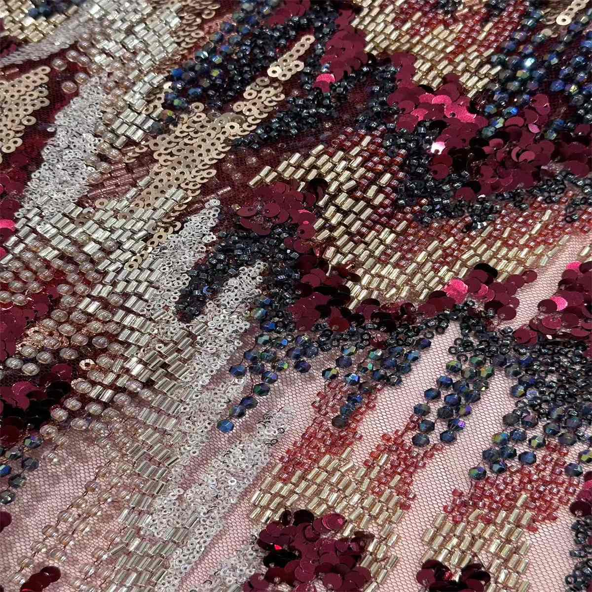 5 Yards Beaded Mesh Fabric, Multicolor Beaded Tulle Fabric with Beads & Sequins | Love in Lace | NO. HN170
