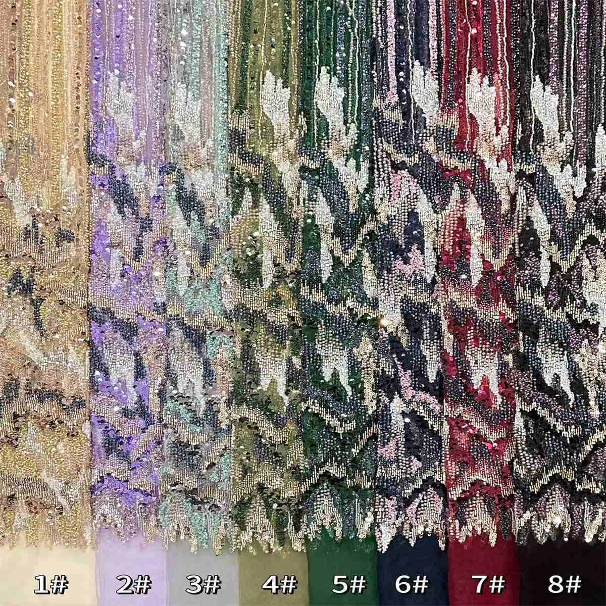 5 Yards Luxury Heavy Colorful Beaded Lace Material Fabric For Dresses