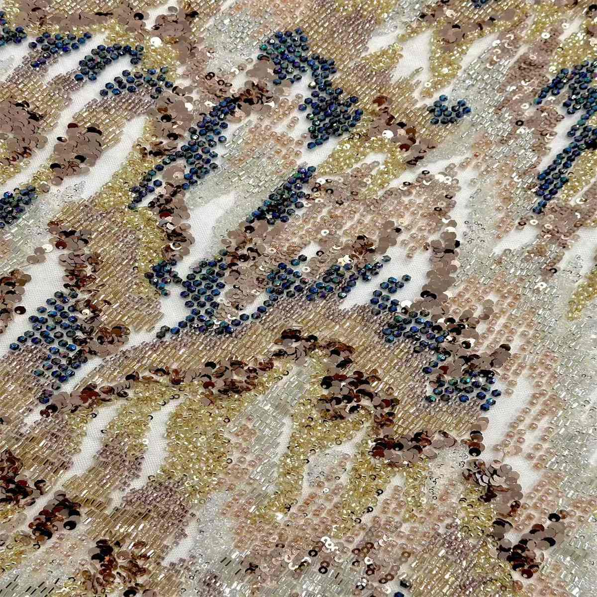 5 Yards Beaded Mesh Fabric, Multicolor Beaded Tulle Fabric with Beads & Sequins | Love in Lace | NO. HN170
