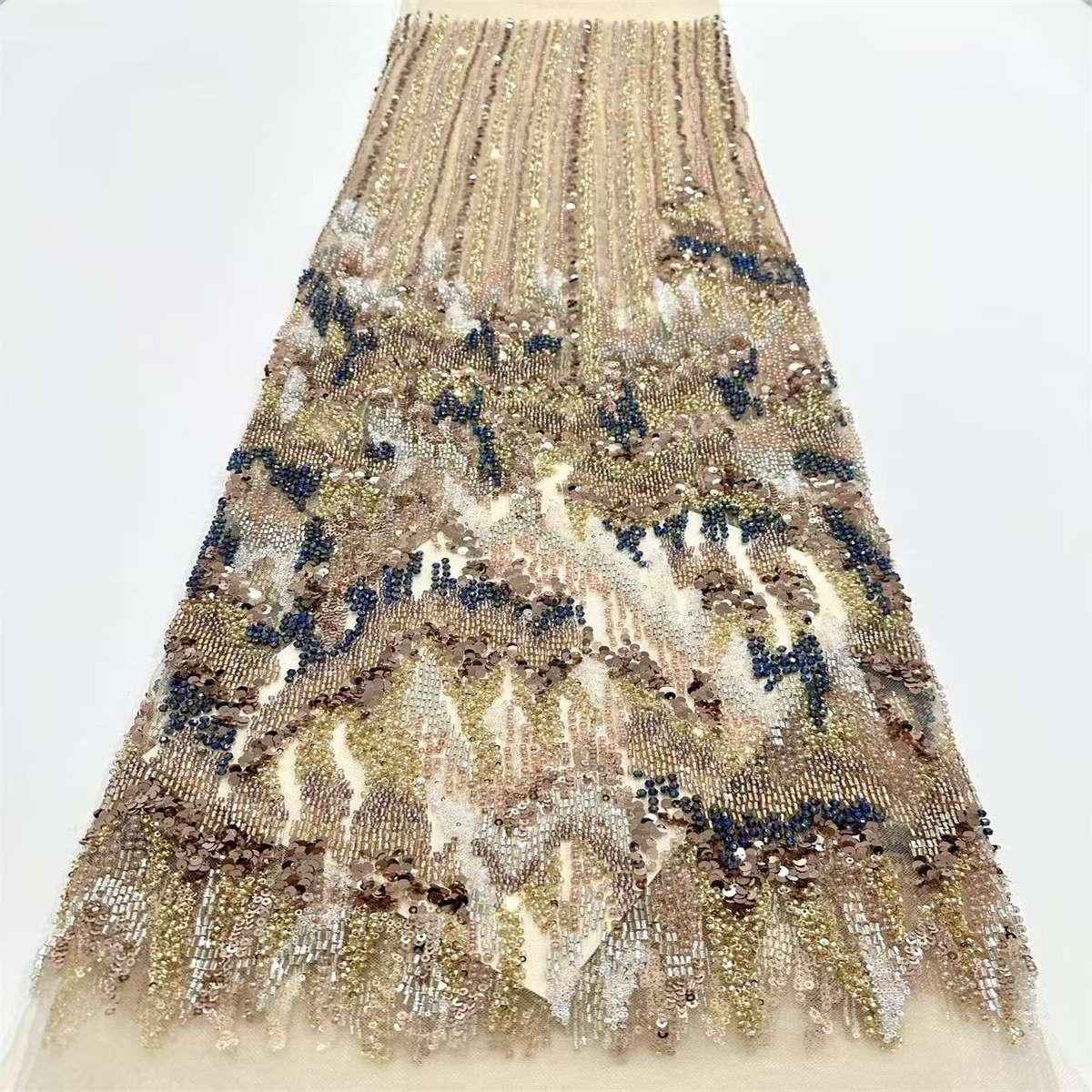 5 Yards Beaded Mesh Fabric, Multicolor Beaded Tulle Fabric with Beads & Sequins | Love in Lace | NO. HN170