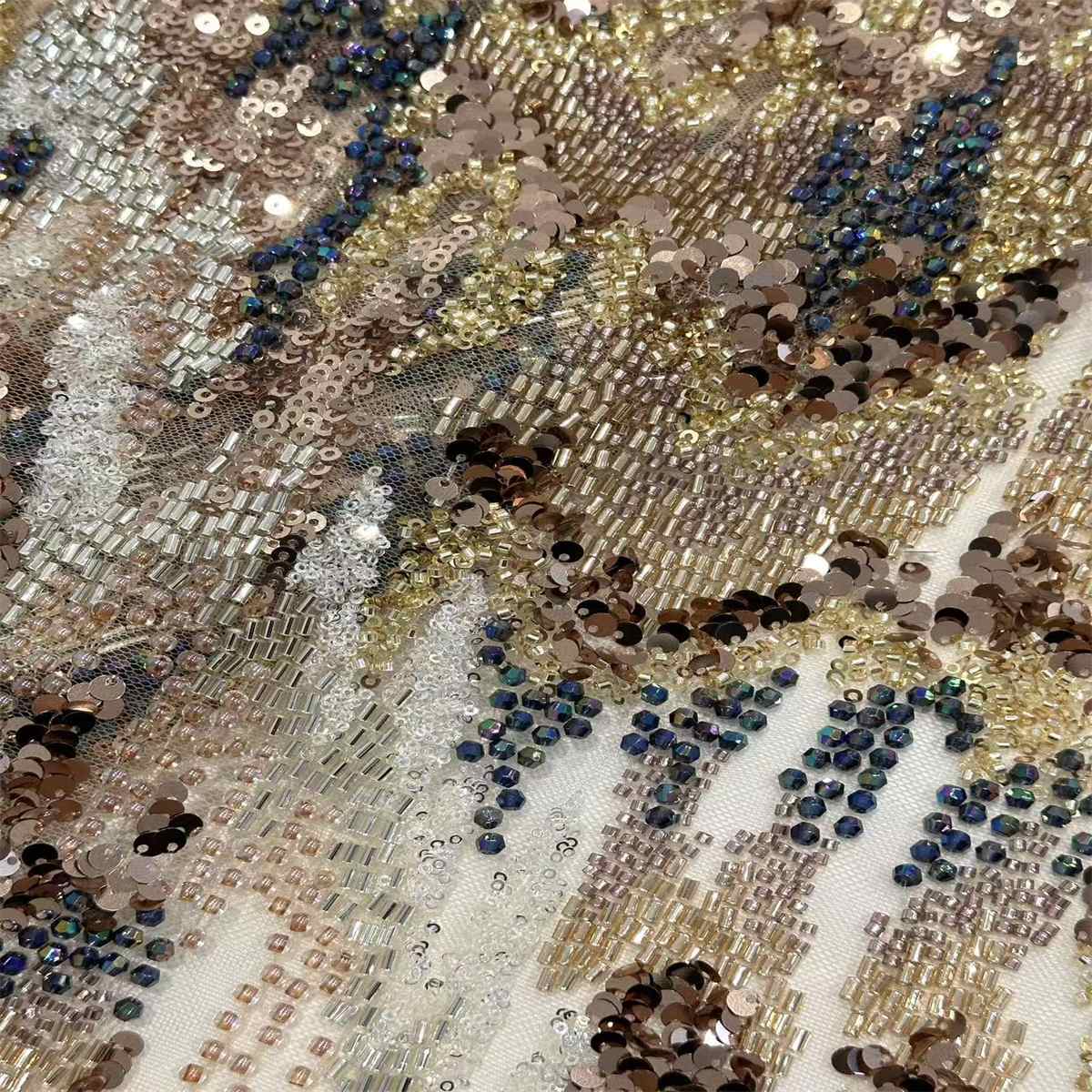 5 Yards Beaded Mesh Fabric, Multicolor Beaded Tulle Fabric with Beads & Sequins | Love in Lace | NO. HN170