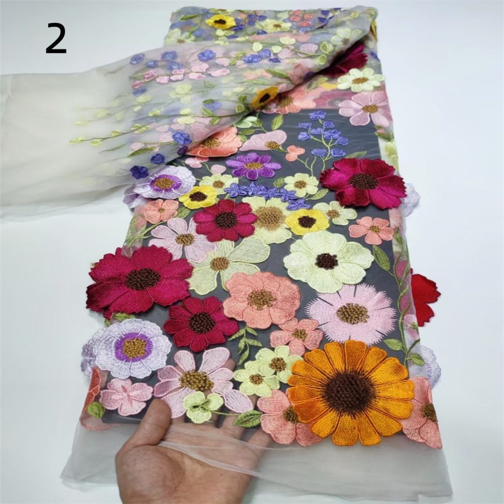 5 Yards 3D Floral Embroidered Mesh Fabric, Colorful Embroidery, Multicolor Embroidered Tulle Lace Fabric | Love in Lace | NO. DB085