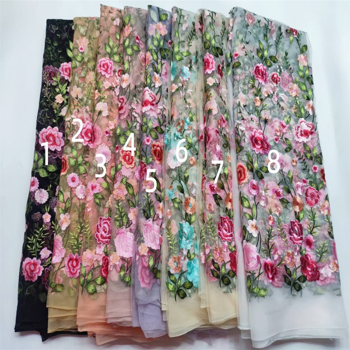 5 Yards Embroidered Mesh Fabric, Colorful Embroidery, Multicolor Embroidered Tulle Lace Fabric | Love in Lace | NO. DB002