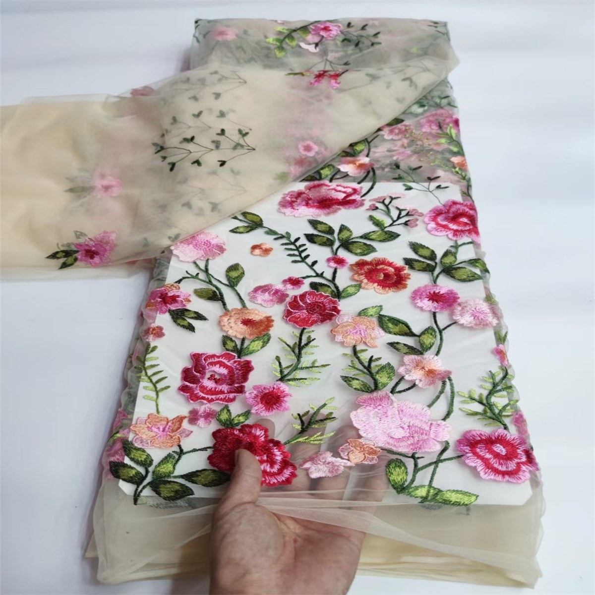 5 Yards Embroidered Mesh Fabric, Colorful Embroidery, Multicolor Embroidered Tulle Lace Fabric | Love in Lace | NO. DB002