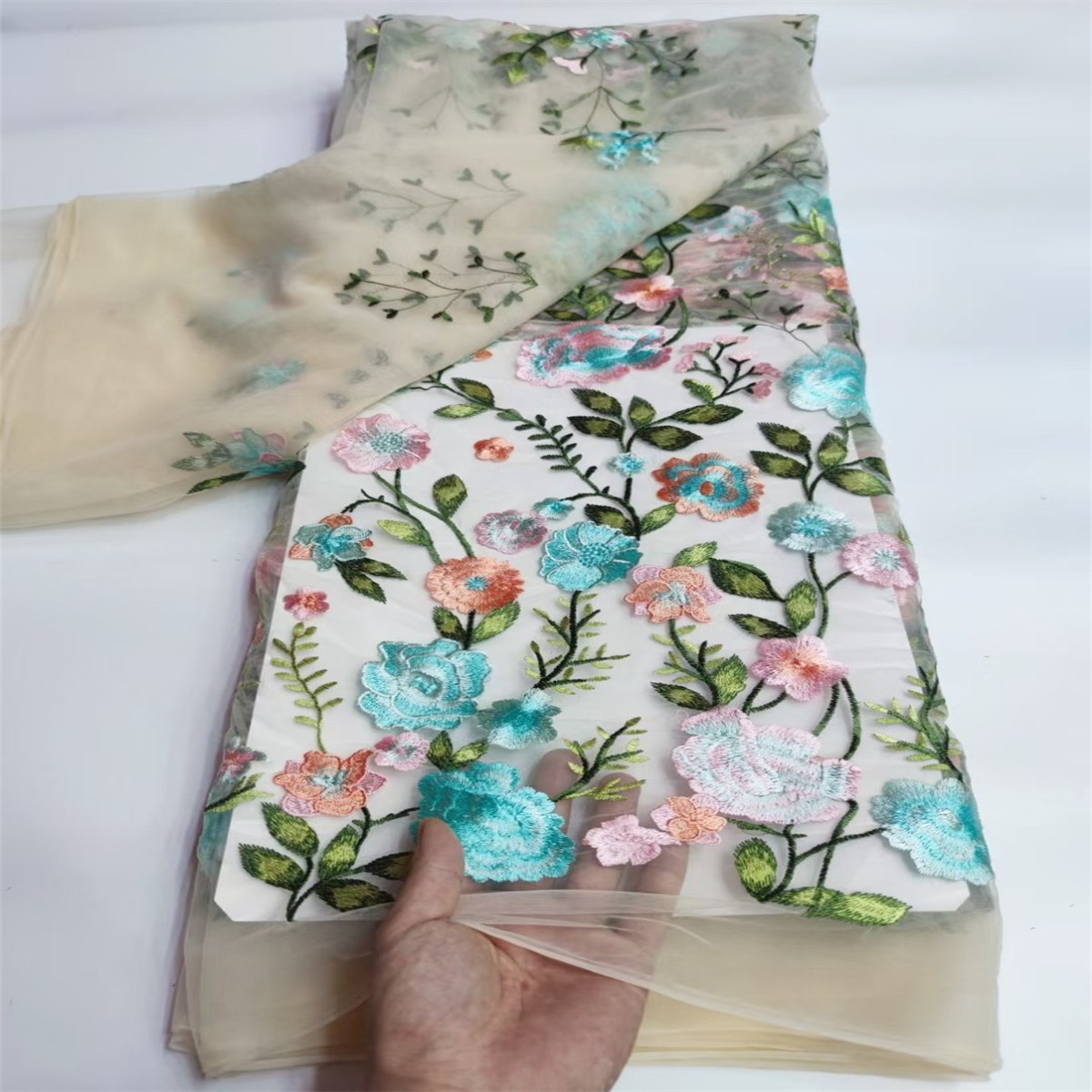 5 Yards Embroidered Mesh Fabric, Colorful Embroidery, Multicolor Embroidered Tulle Lace Fabric | Love in Lace | NO. DB002