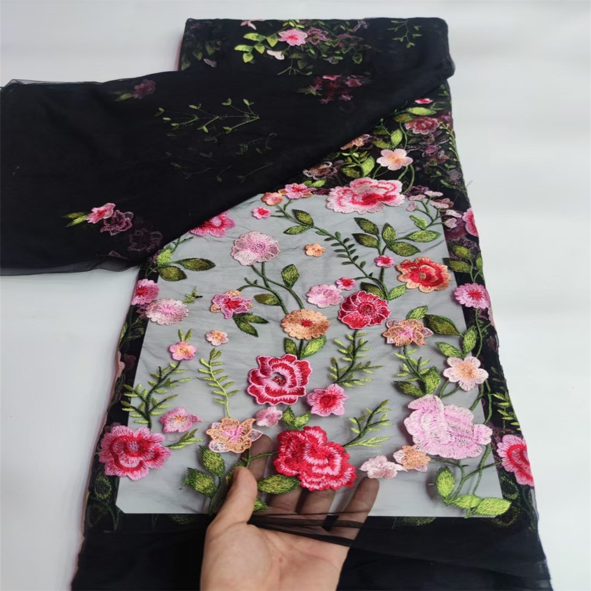 5 Yards Embroidered Mesh Fabric, Colorful Embroidery, Multicolor Embroidered Tulle Lace Fabric | Love in Lace | NO. DB002