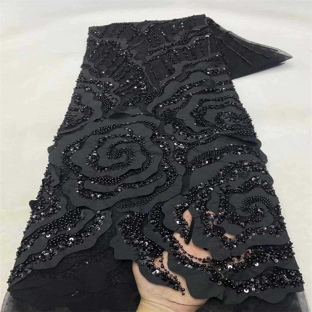 5 Yards 3D Floral Beaded Mesh Fabric, Beaded Tulle Lace Fabric for Dresses & Gowns | Love in Lace | NO. JLT108