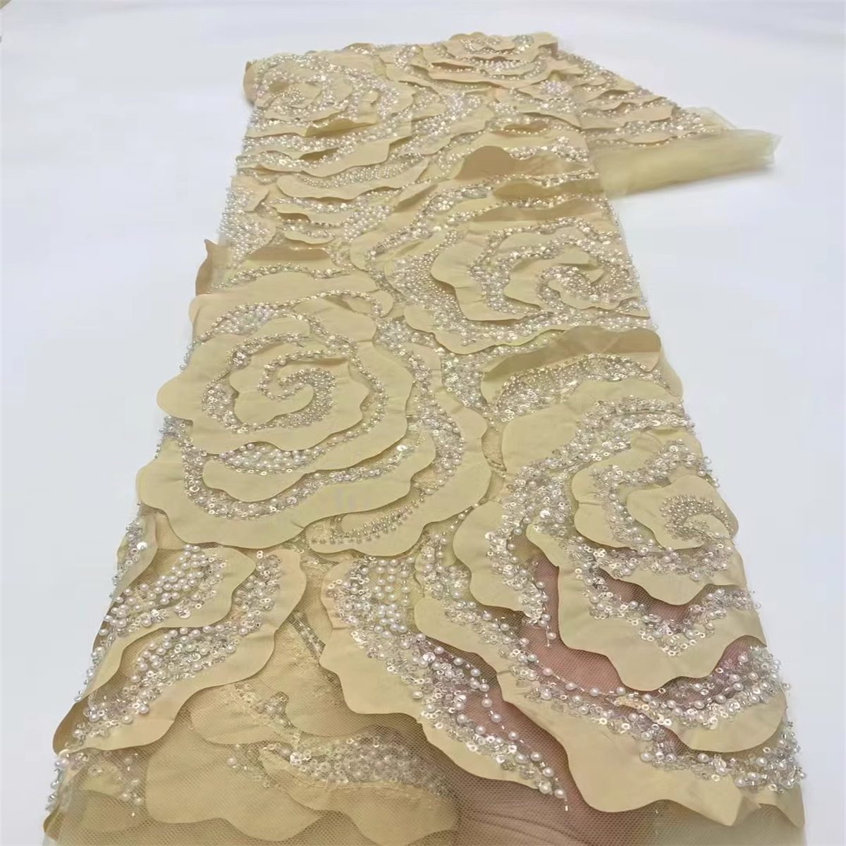 5 Yards 3D Floral Beaded Mesh Fabric, Beaded Tulle Lace Fabric for Dresses & Gowns | Love in Lace | NO. NA020