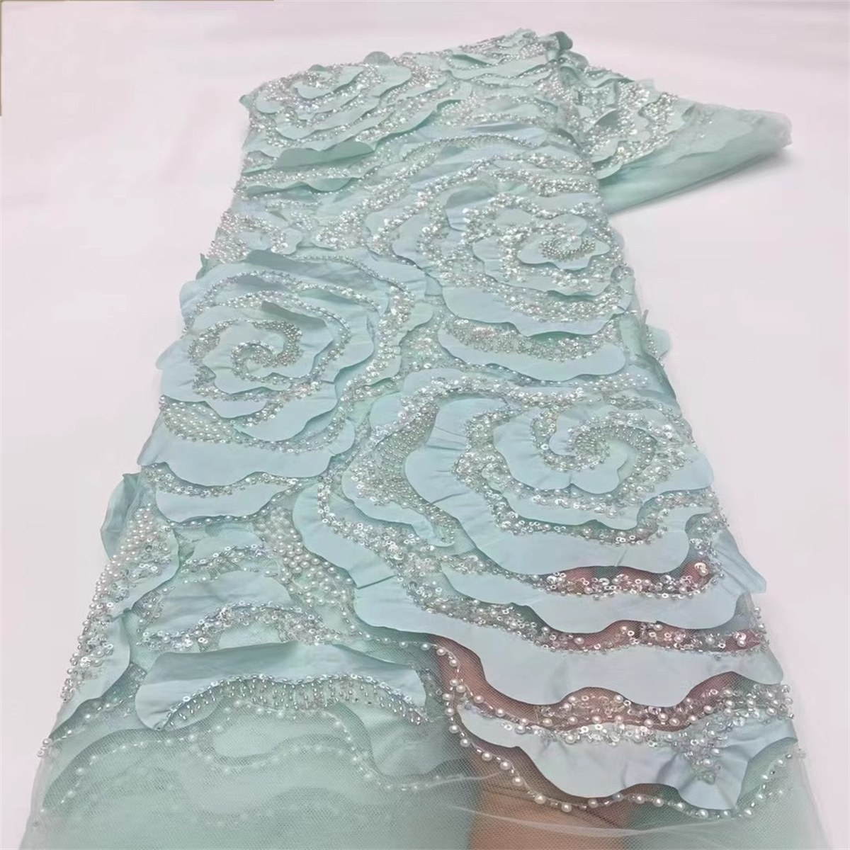 5 Yards 3D Floral Beaded Mesh Fabric, Beaded Tulle Lace Fabric for Dresses & Gowns | Love in Lace | NO. NA020