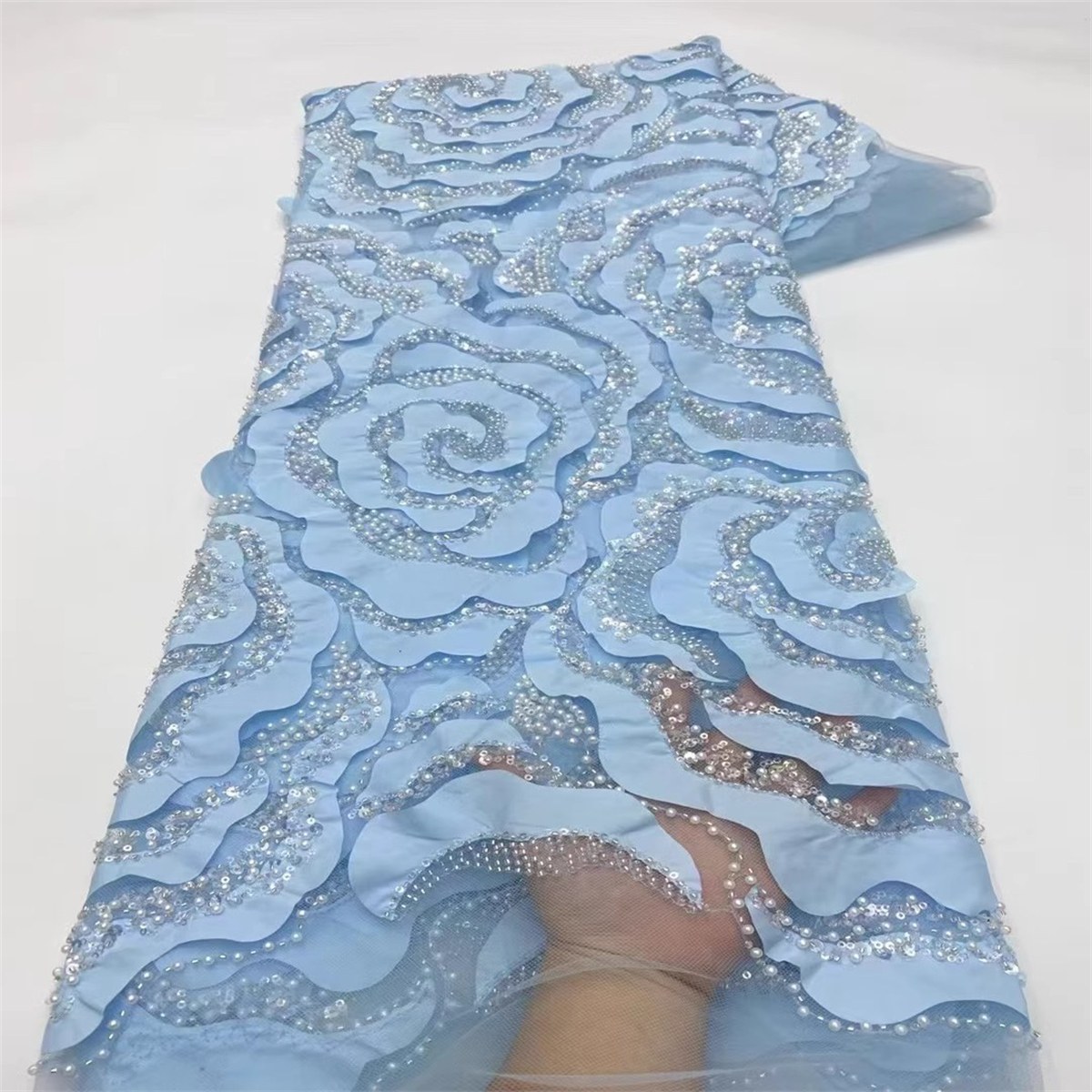 5 Yards 3D Floral Beaded Mesh Fabric, Beaded Tulle Lace Fabric for Dresses & Gowns | Love in Lace | NO. NA020