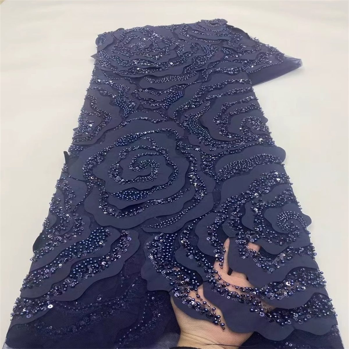 5 Yards 3D Floral Beaded Mesh Fabric, Beaded Tulle Lace Fabric for Dresses & Gowns | Love in Lace | NO. NA020