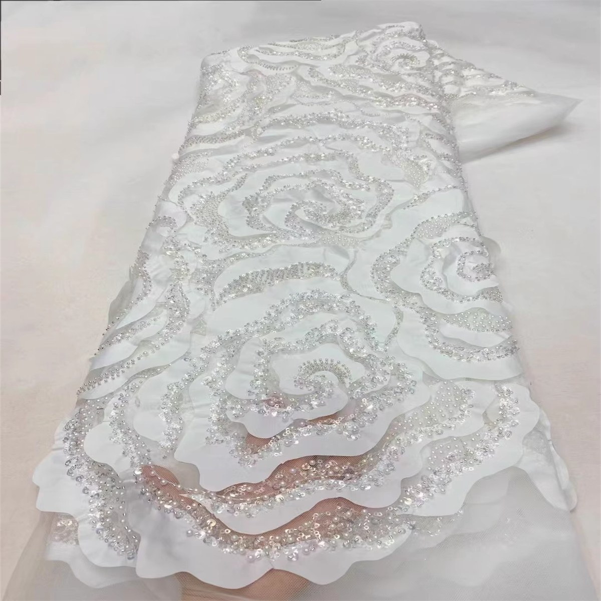 5 Yards 3D Floral Beaded Mesh Fabric, Beaded Tulle Lace Fabric for Dresses & Gowns | Love in Lace | NO. NA020