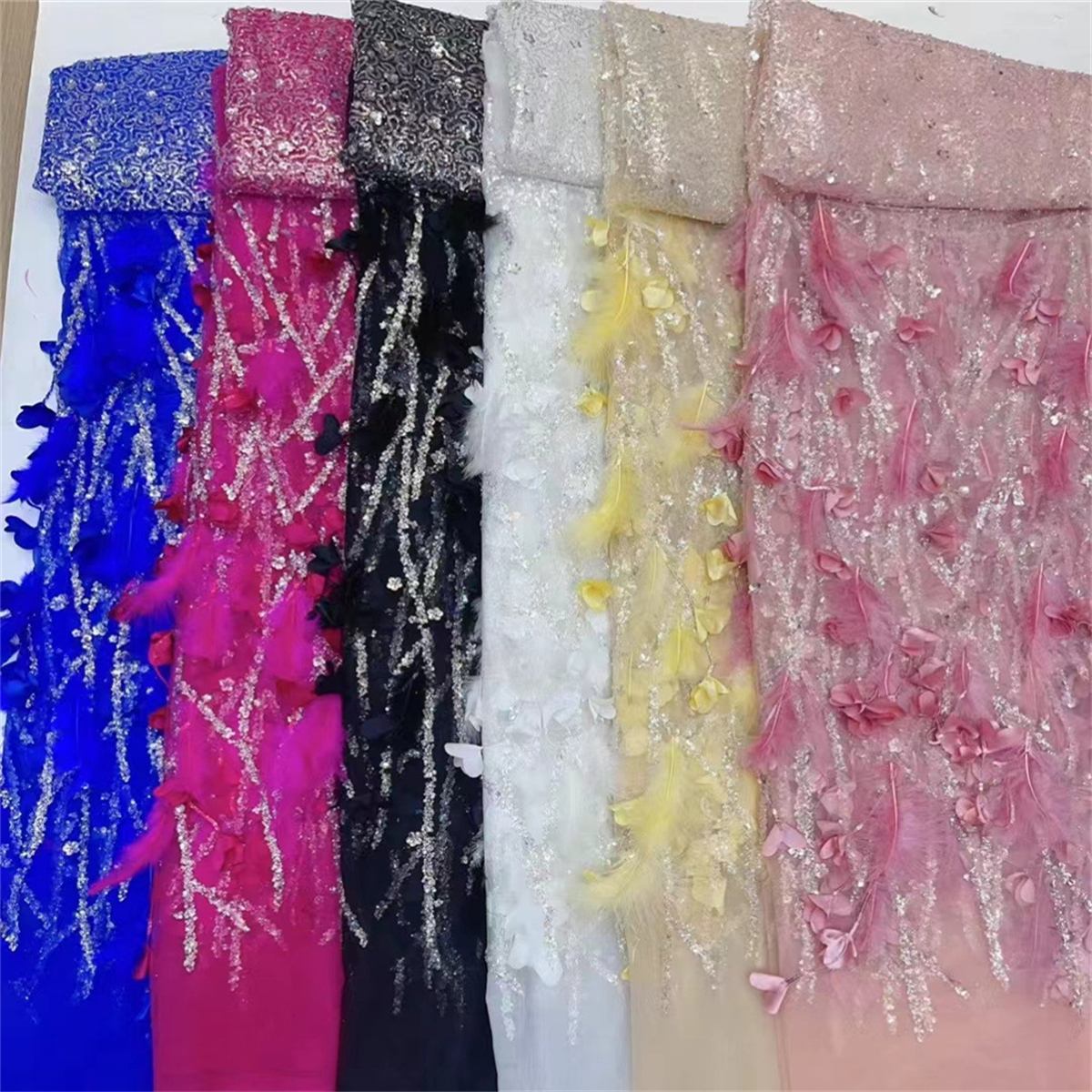 5 Yards Beaded Feather Fabric, Beaded Mesh Fabric, Beaded Tulle Lace Fabric for Dresses & Gowns | Love in Lace | NO. JX308