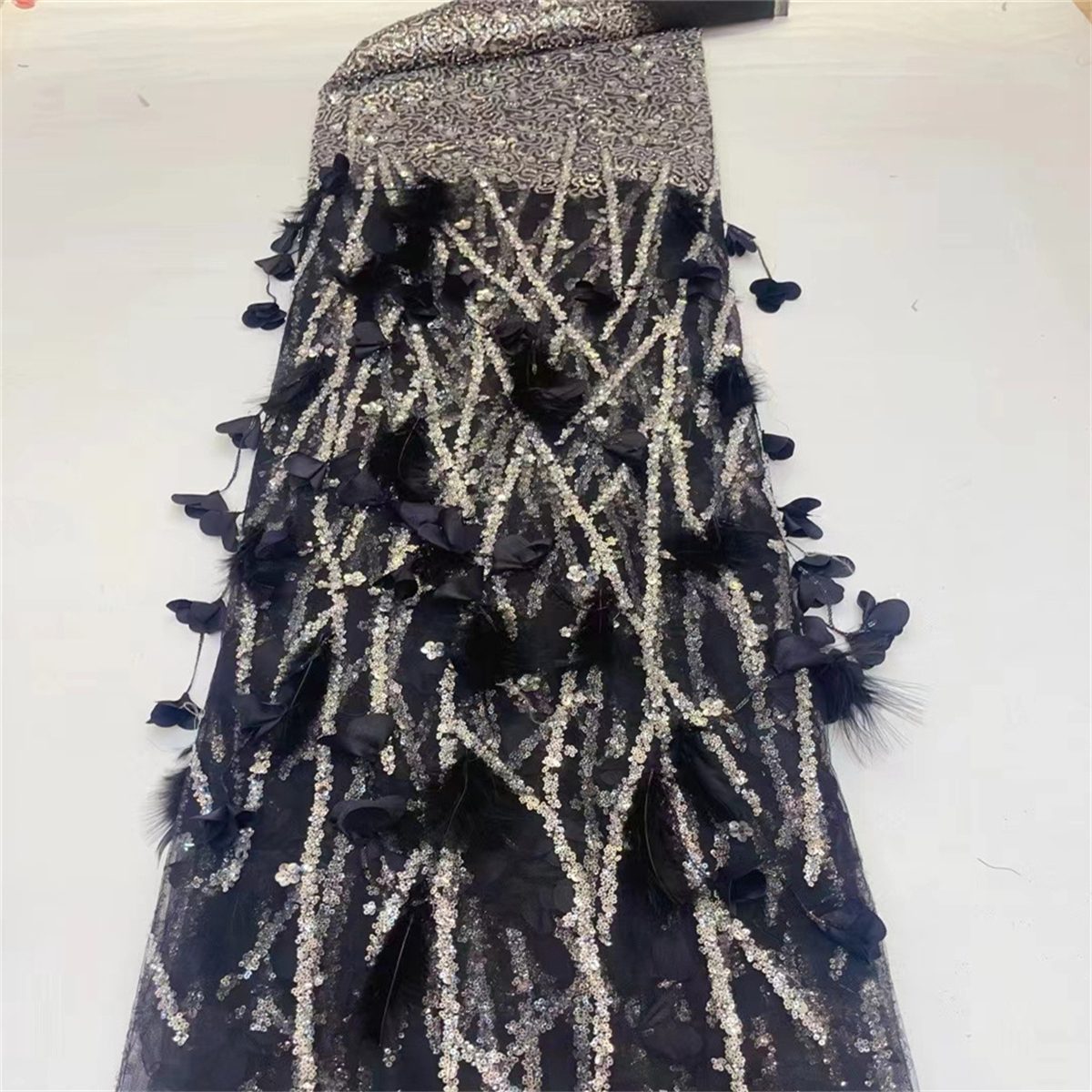 5 Yards Beaded Feather Fabric, Beaded Mesh Fabric, Beaded Tulle Lace Fabric for Dresses & Gowns | Love in Lace | NO. JX308
