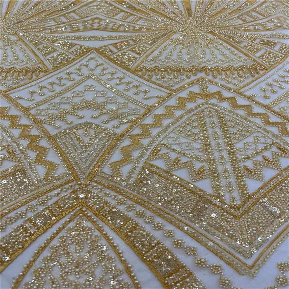 5 Yards Beaded Lace Fabric – Luxury Wedding Gown and Evening Dress Material