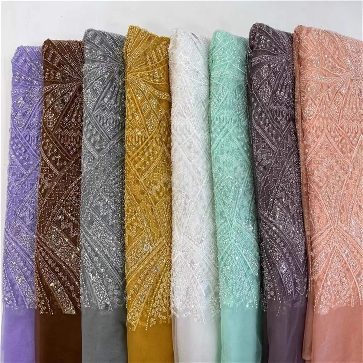 5 Yards Beaded Lace Fabric – Luxury Wedding Gown and Evening Dress Material