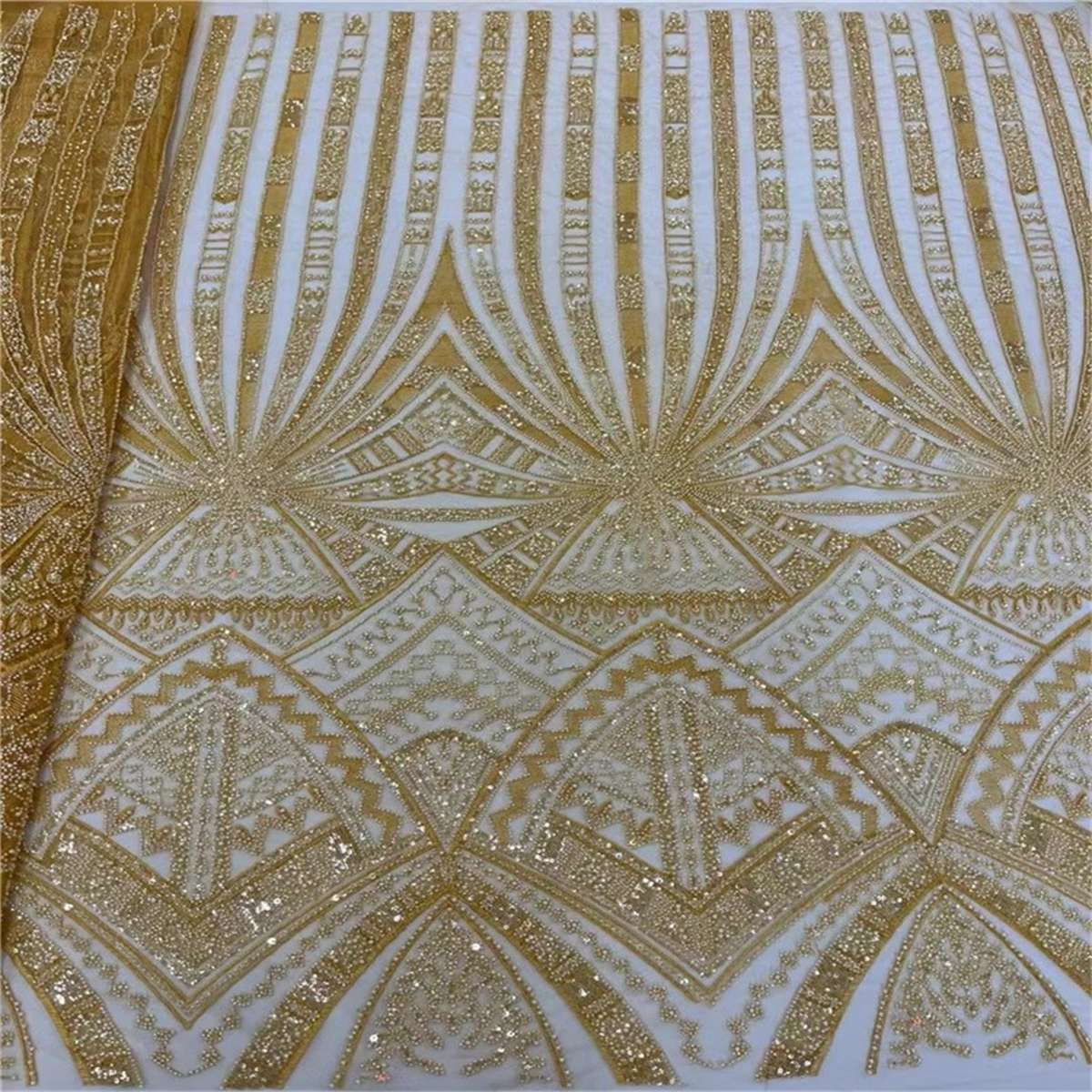 5 Yards Beaded Lace Fabric – Luxury Wedding Gown and Evening Dress Material