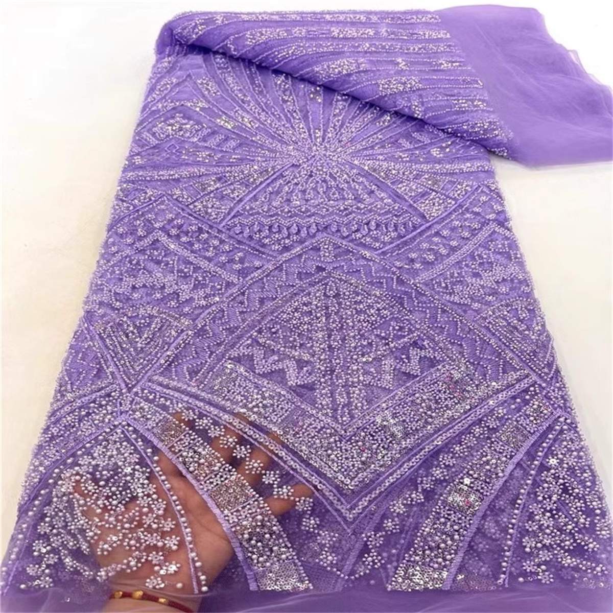 5 Yards Beaded Lace Fabric – Luxury Wedding Gown and Evening Dress Material