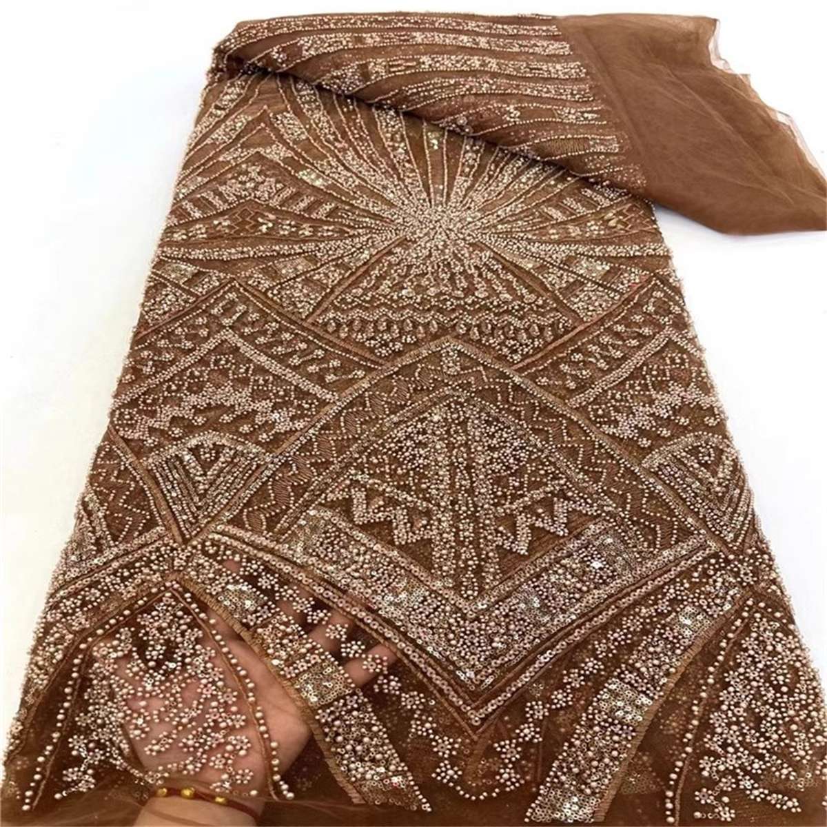 5 Yards Beaded Lace Fabric – Luxury Wedding Gown and Evening Dress Material