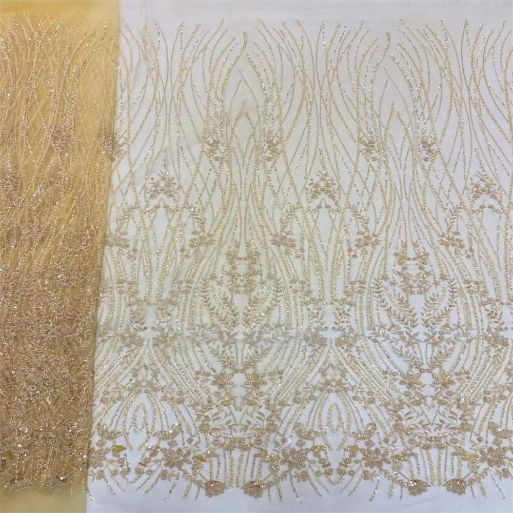 5 Yards Beaded Lace Fabric For Dresses