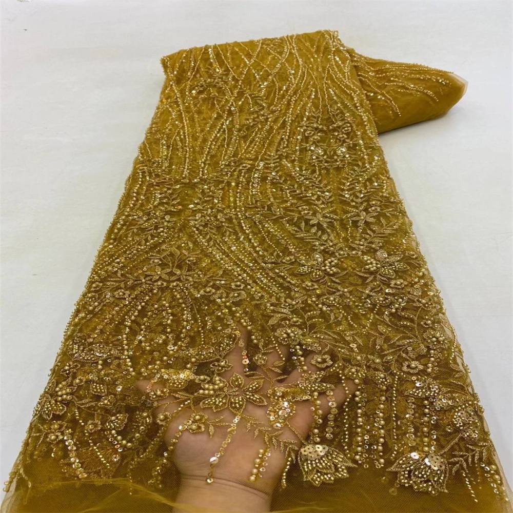 5 Yards Beaded Lace Fabric For Dresses