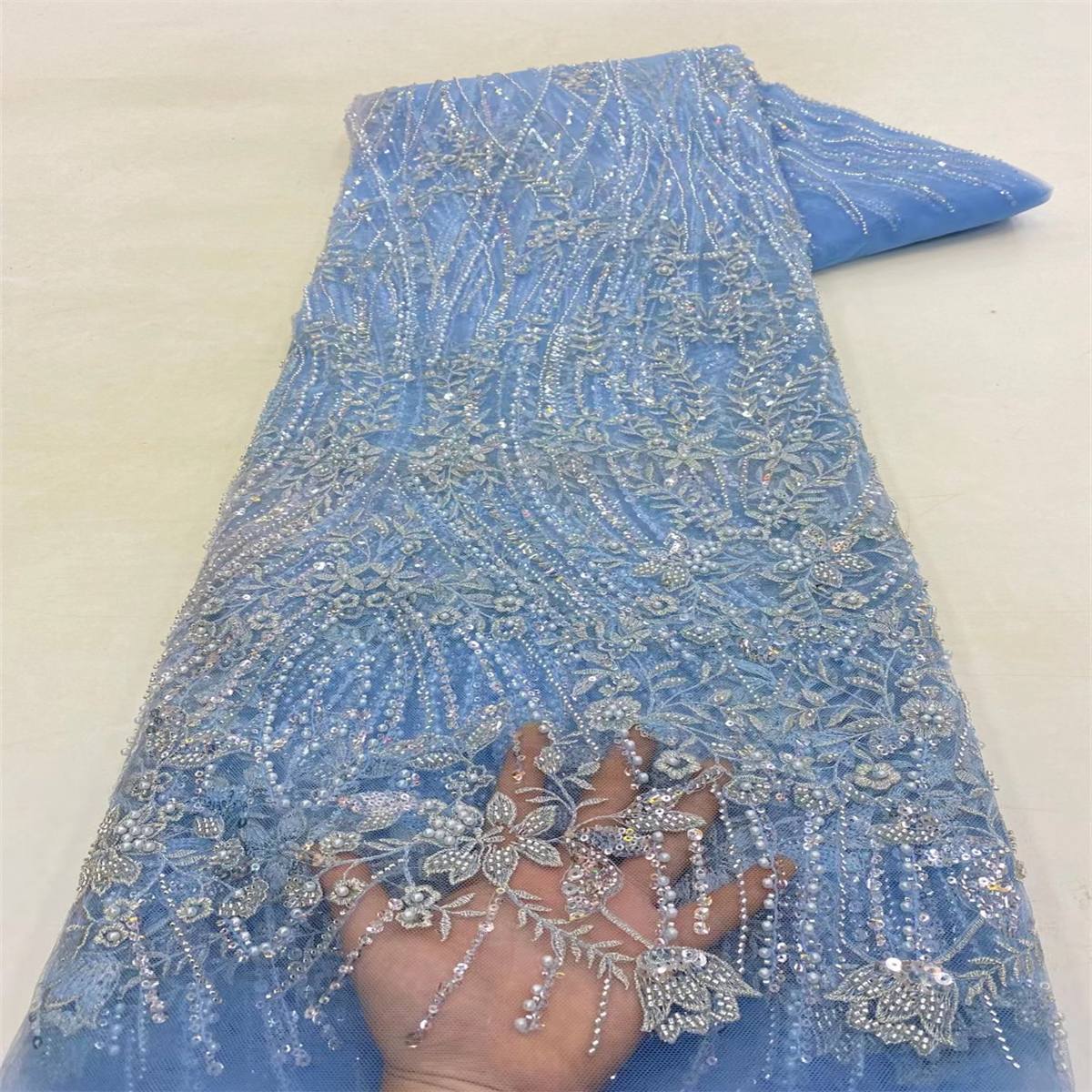 5 Yards Beaded Lace Fabric For Dresses