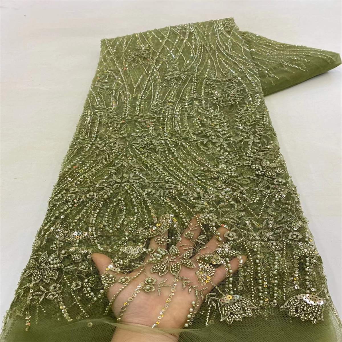 5 Yards Beaded Lace Fabric For Dresses