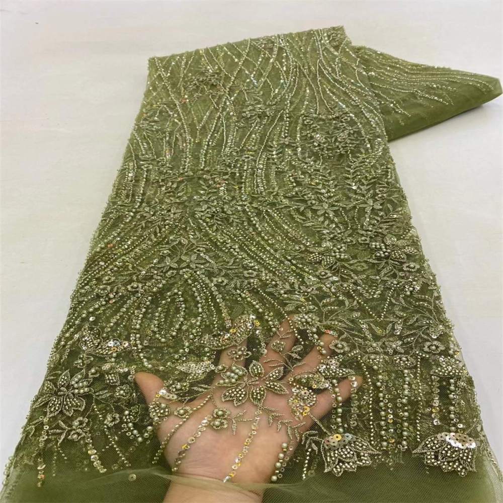 5 Yards Beaded Lace Fabric For Dresses