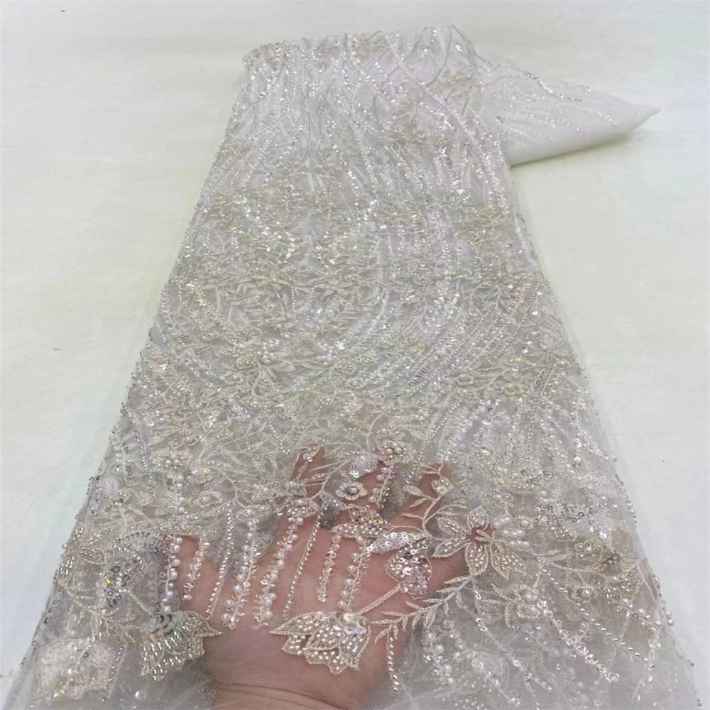 5 Yards Beaded Lace Fabric For Dresses