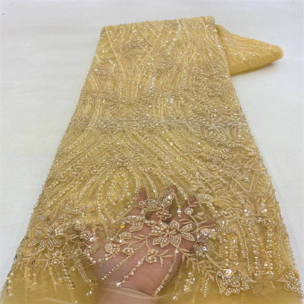 5 Yards Beaded Lace Fabric For Dresses