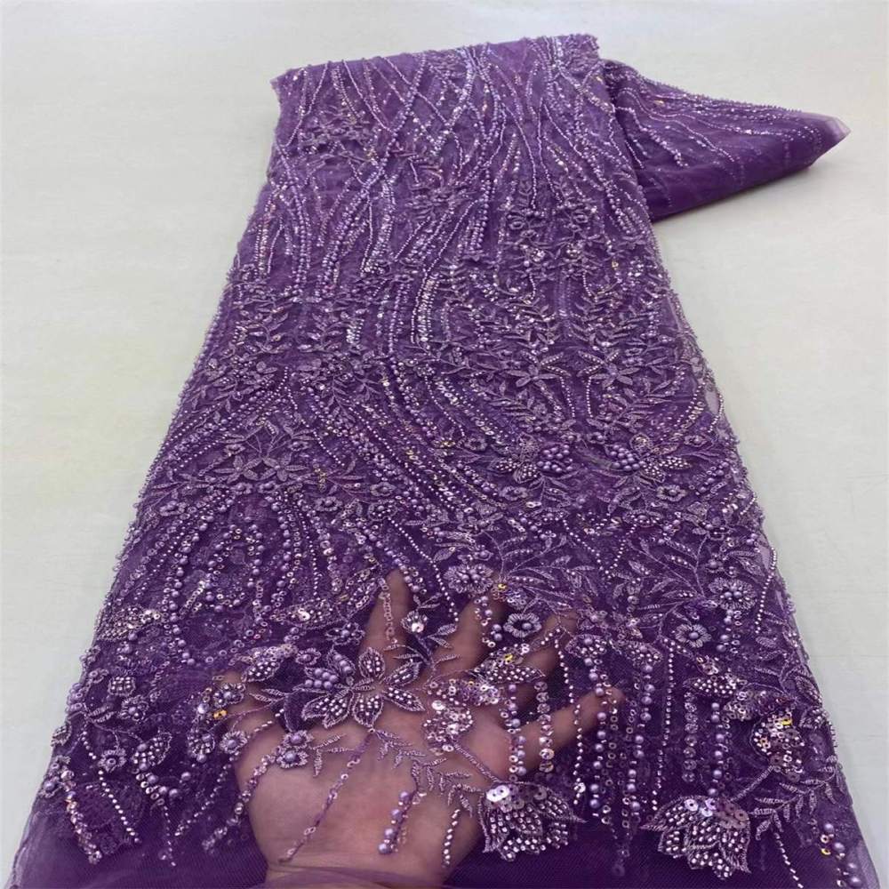 5 Yards Beaded Lace Fabric For Dresses