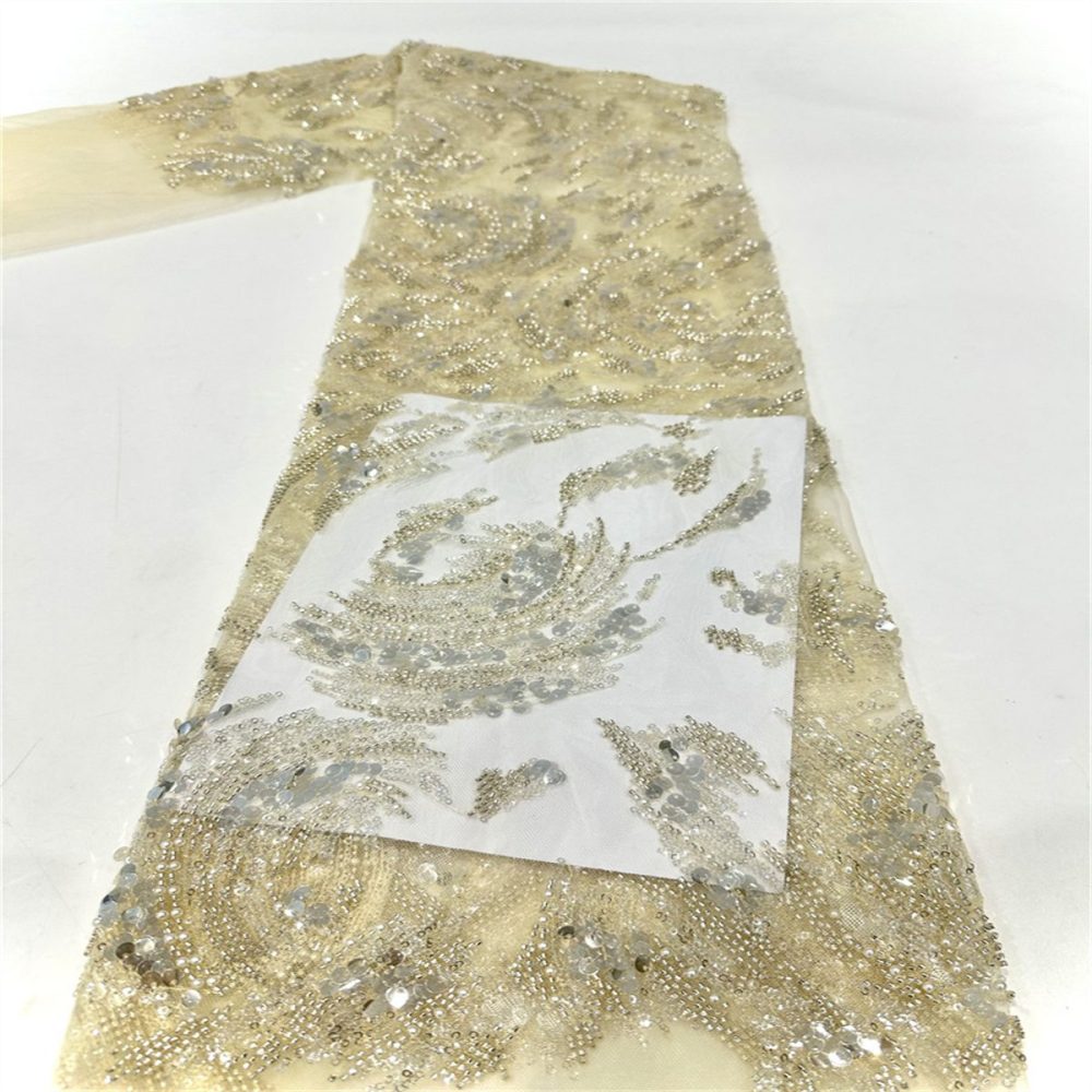 5 Yards Beaded Mesh Fabric, Beaded Tulle Fabric with Beads, Pearls & Sequins | Love in Lace | NO. PFS049