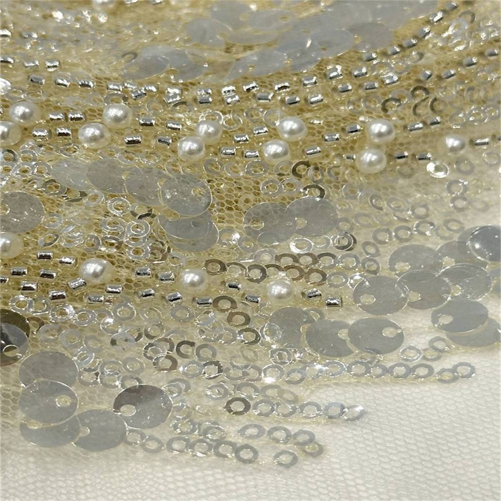 5 Yards Beaded Mesh Fabric, Beaded Tulle Fabric with Beads, Pearls & Sequins | Love in Lace | NO. PFS049