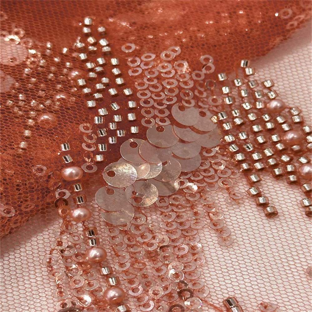 5 Yards Beaded Mesh Fabric, Beaded Tulle Fabric with Beads, Pearls & Sequins | Love in Lace | NO. PFS049