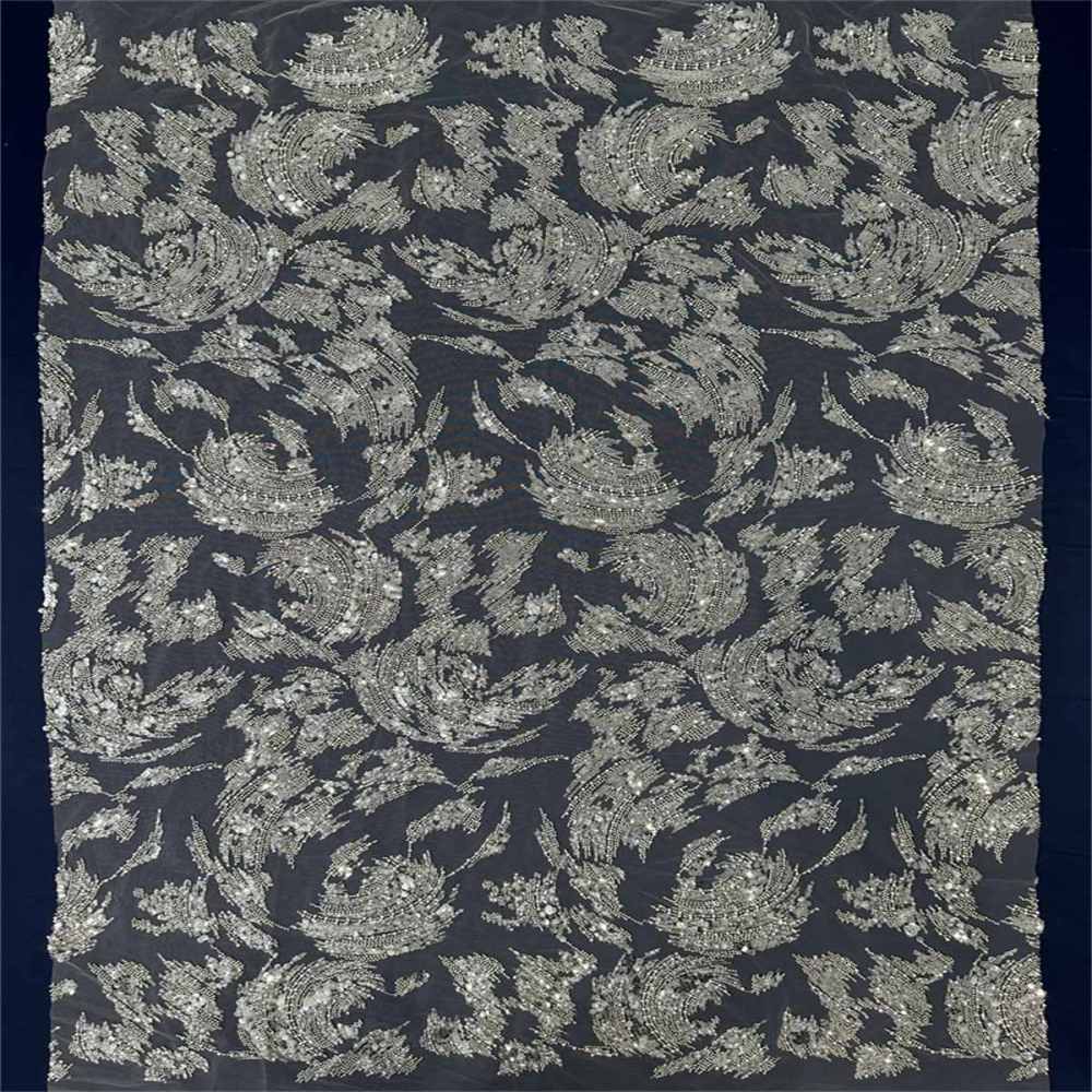 5 Yards Beaded Mesh Fabric, Beaded Tulle Fabric with Beads, Pearls & Sequins | Love in Lace | NO. PFS049