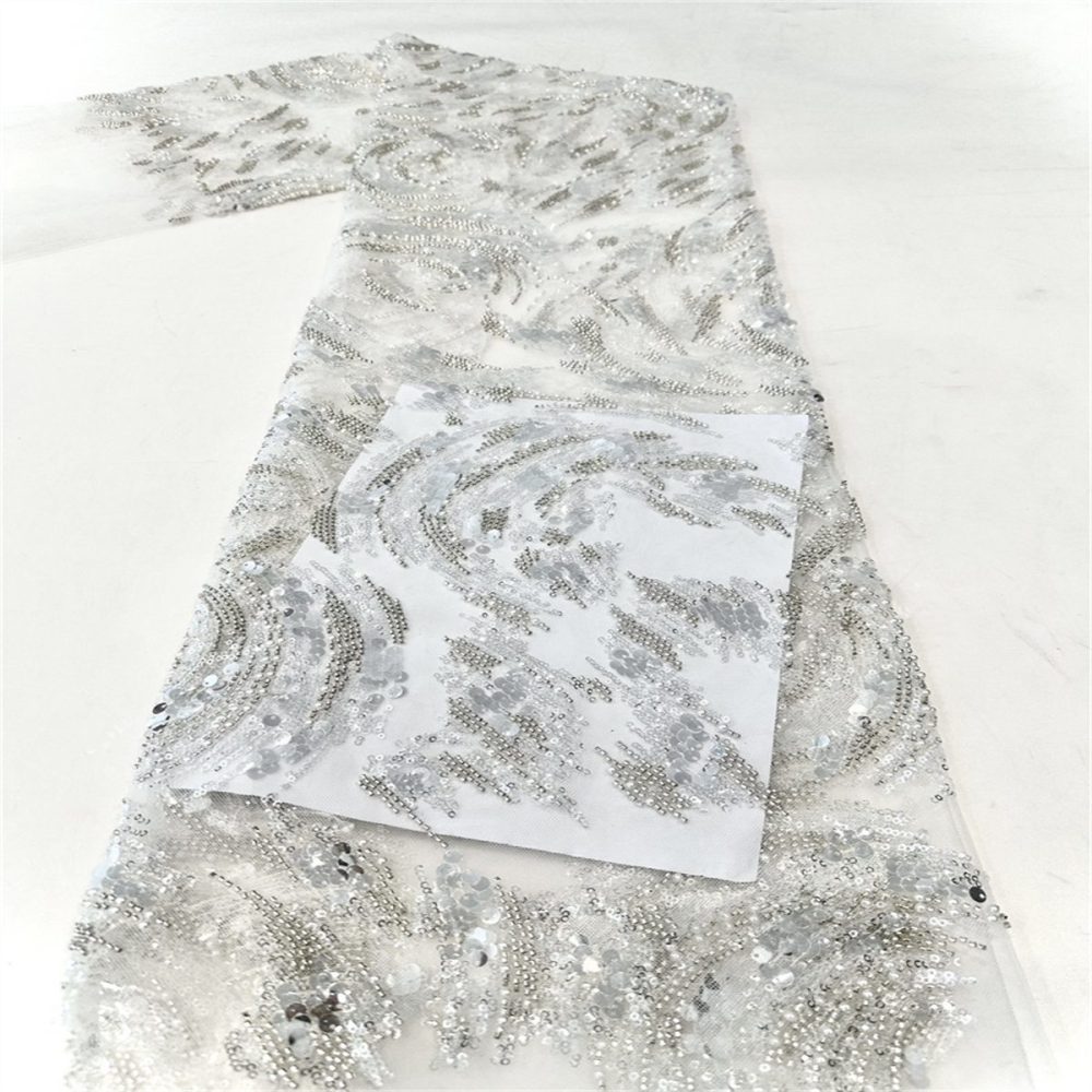 5 Yards Beaded Mesh Fabric, Beaded Tulle Fabric with Beads, Pearls & Sequins | Love in Lace | NO. PFS049