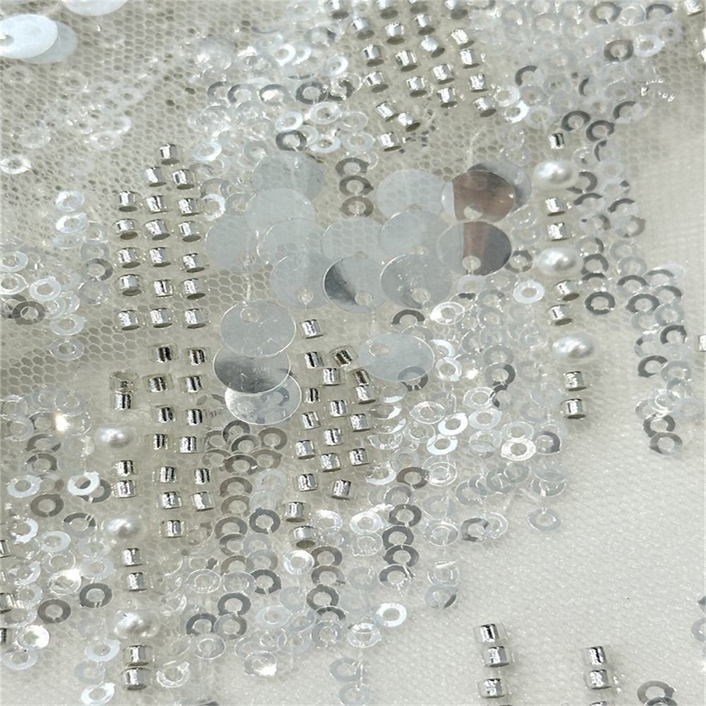 5 Yards Beaded Mesh Fabric, Beaded Tulle Fabric with Beads, Pearls & Sequins | Love in Lace | NO. PFS049