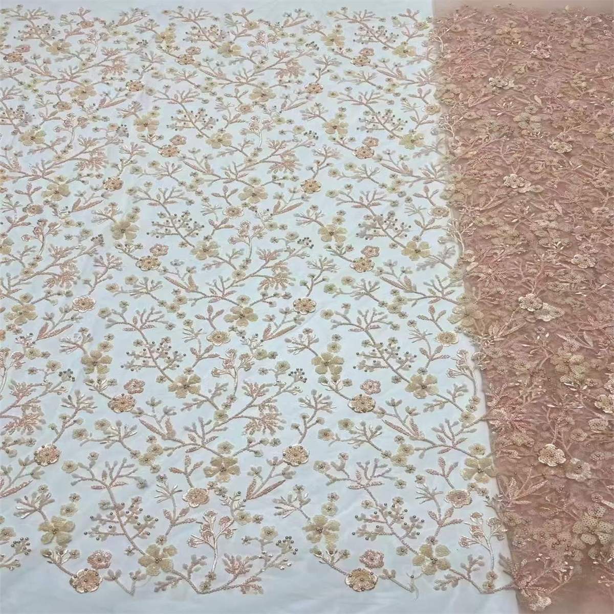 5 Yards Beaded Mesh Lace Fabric, Embroidered Beaded Tulle Lace Fabric with Beads & Pearls | Love in Lace | NO. ZT026