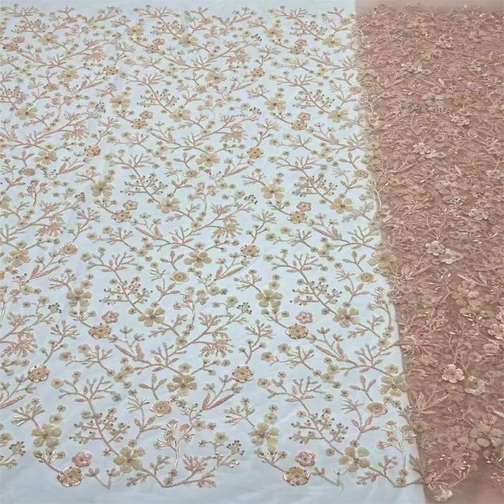 5 Yards Beaded Mesh Lace Fabric, Embroidered Beaded Tulle Lace Fabric with Beads & Pearls | Love in Lace | NO. ZT026