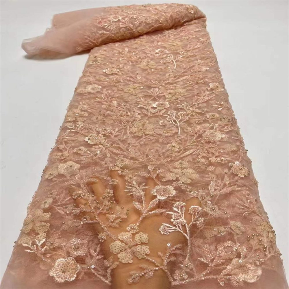 5 Yards Beaded Mesh Lace Fabric, Embroidered Beaded Tulle Lace Fabric with Beads & Pearls | Love in Lace | NO. ZT026