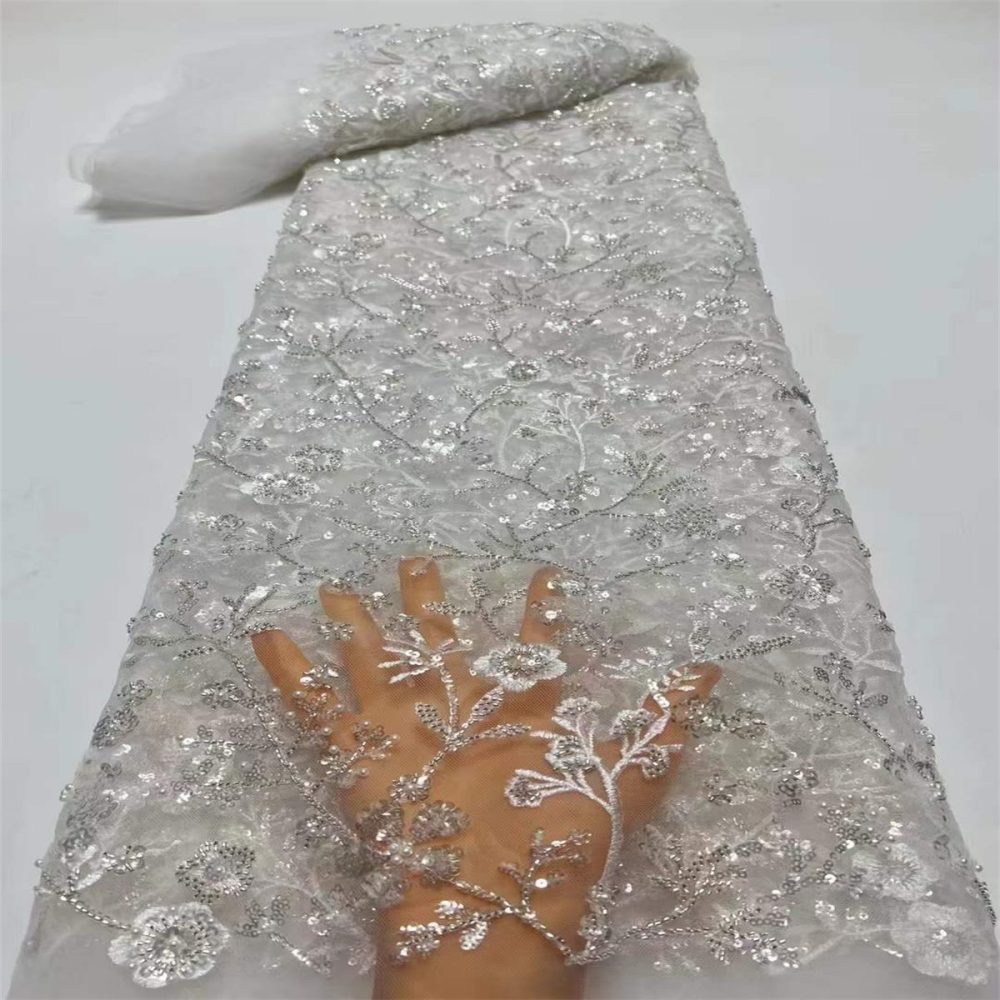 5 Yards Beaded Mesh Lace Fabric, Embroidered Beaded Tulle Lace Fabric with Beads & Pearls | Love in Lace | NO. ZT026