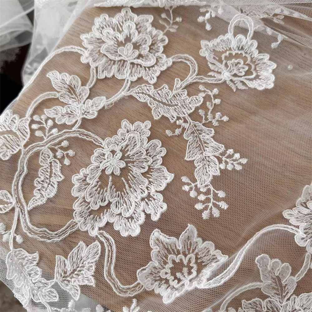 1 Yard Bridal Lace Fabric, Embroidered Corded Wedding Lace Fabric for Wedding Dresses | Love in Lace | NO. SX046
