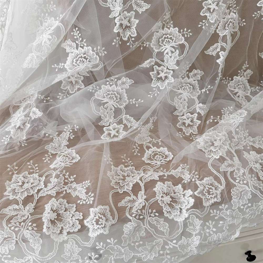 1 Yard Bridal Lace Fabric, Embroidered Corded Wedding Lace Fabric for Wedding Dresses | Love in Lace | NO. SX046