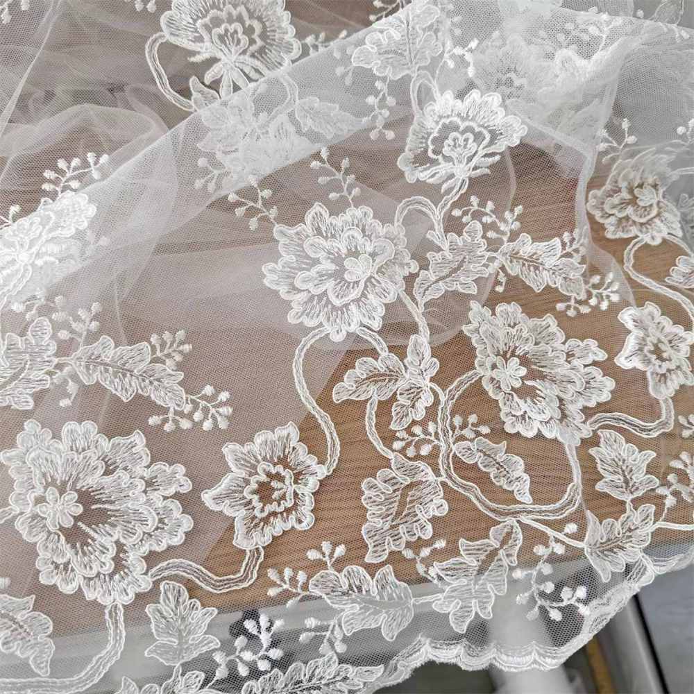 1 Yard Bridal Lace Fabric, Embroidered Corded Wedding Lace Fabric for Wedding Dresses | Love in Lace | NO. SX046