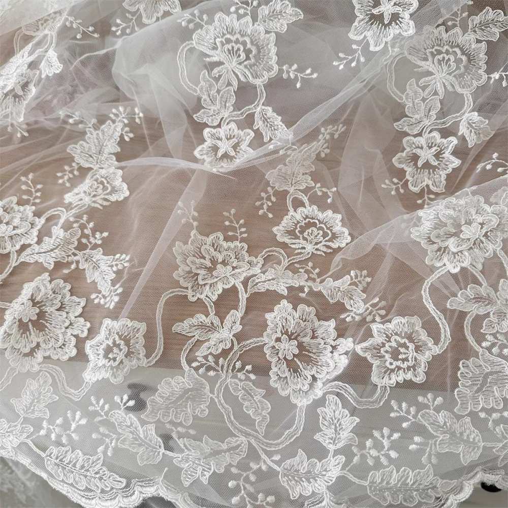 1 Yard Bridal Lace Fabric, Embroidered Corded Wedding Lace Fabric for Wedding Dresses | Love in Lace | NO. SX046