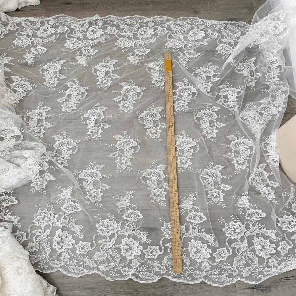 1 Yard Bridal Lace Fabric, Embroidered Corded Wedding Lace Fabric for Wedding Dresses | Love in Lace | NO. SX046