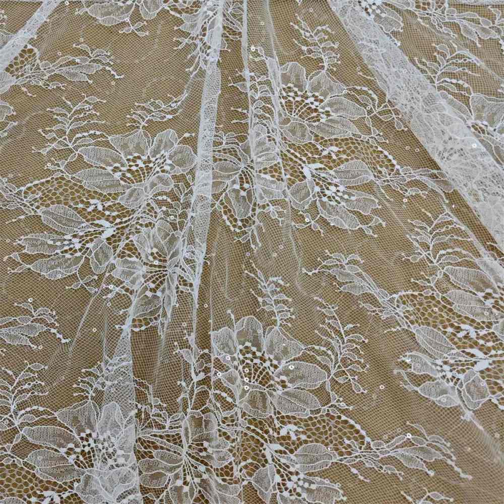 1 Yard Chantilly Lace Fabric, Sequined French Lace Fabric for Dresses & Gowns | Love in Lace | NO. JS030