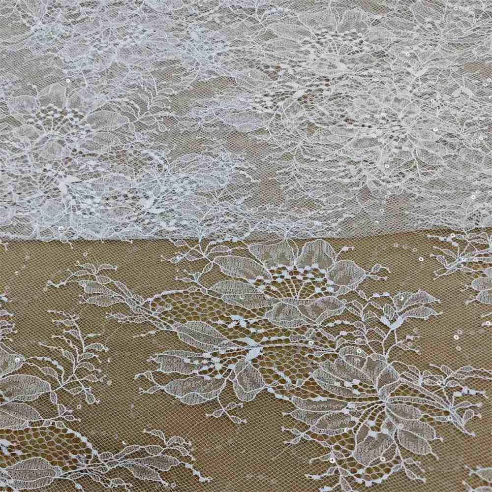 1 Yard Chantilly Lace Fabric, Sequined French Lace Fabric for Dresses & Gowns | Love in Lace | NO. JS030