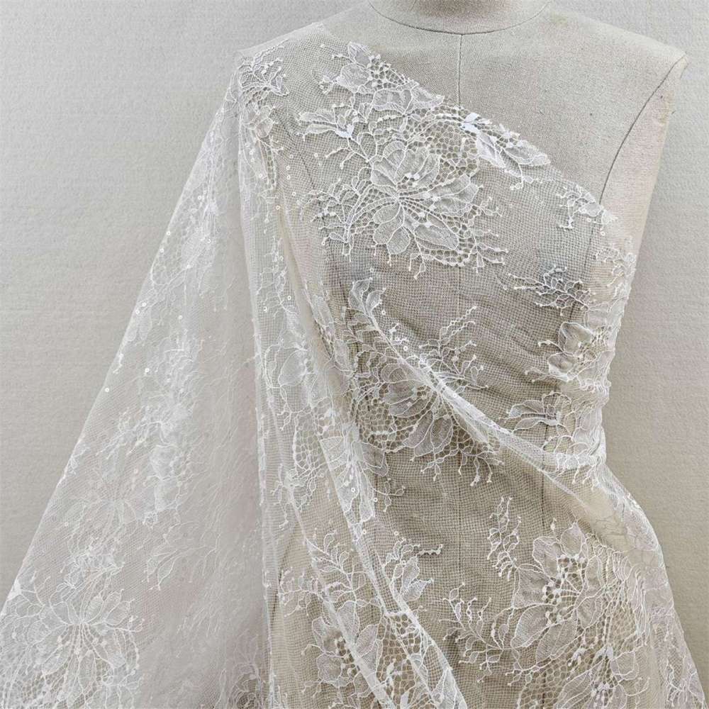 1 Yard Chantilly Lace Fabric, Sequined French Lace Fabric for Dresses & Gowns | Love in Lace | NO. JS030