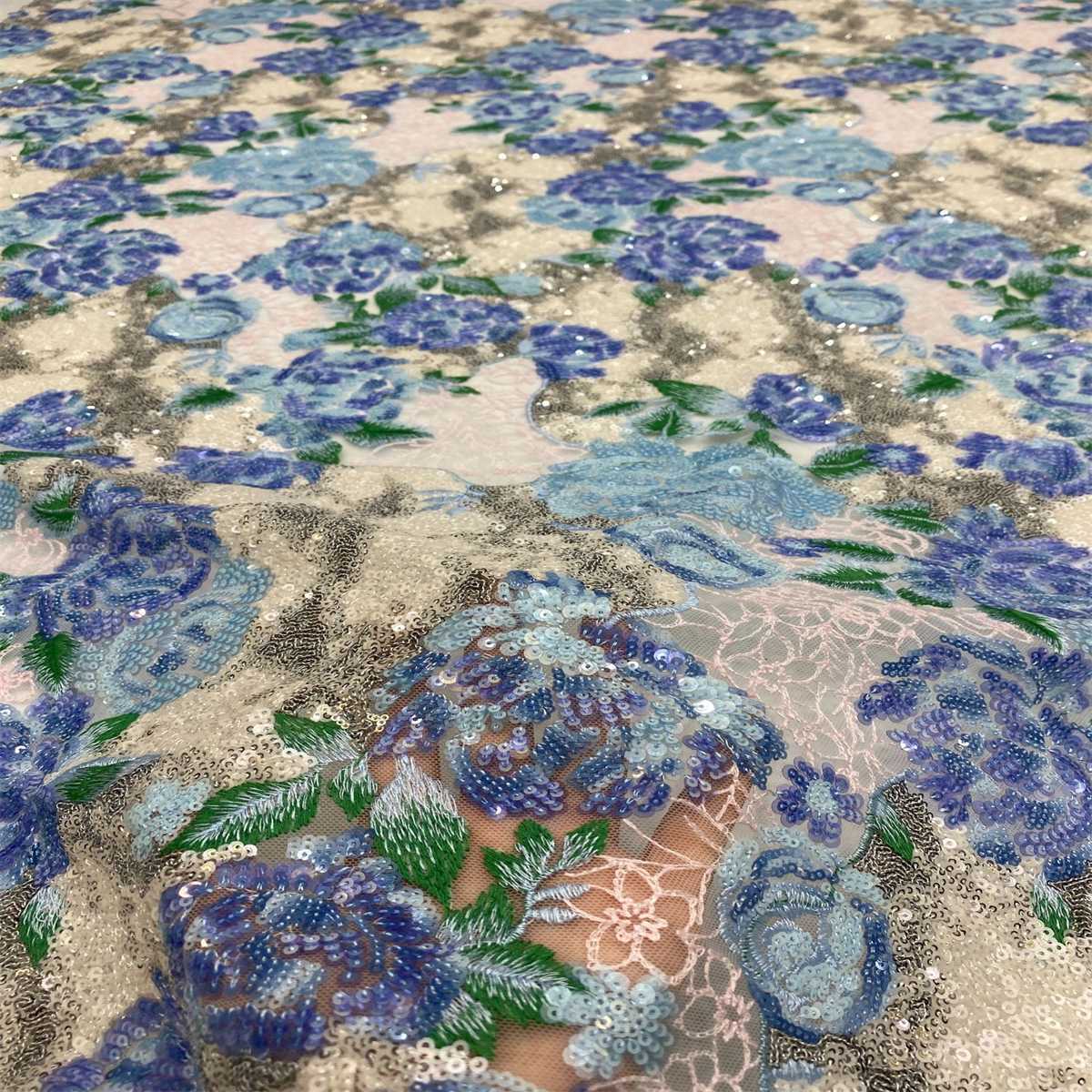5 Yards Embroidered Sequin Fabric, Multicolor Embroidery Sequin Tulle Lace Fabric for Dresses & Gowns | Love in Lace | NO. TDD373
